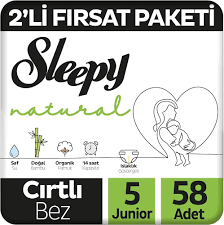 Sleepy Natural 2'li Fırsat Paketi Bebek Bezi 5 Numara Junior 58 Adet